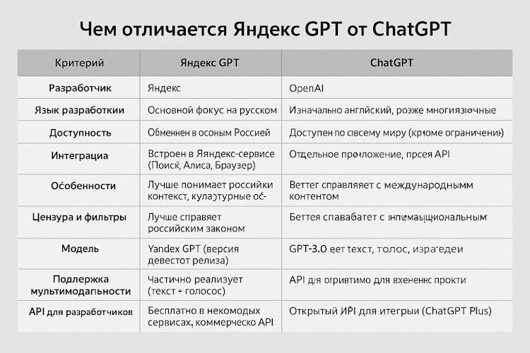 Чем отличается Яндекс GPT от ChatGPT